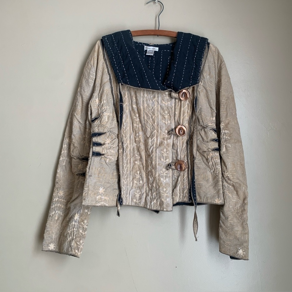 Dean Alan Blazer Jacket Hooded Embroidered Woven Cotton Artsy Boho Lagenlook XL